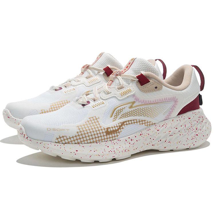 Li Ning Soft Element амортизирующие нескользящие износостойкие низкие спортивные повседневные туфли женские кроссовки белые платиново-красные AGLS012-4