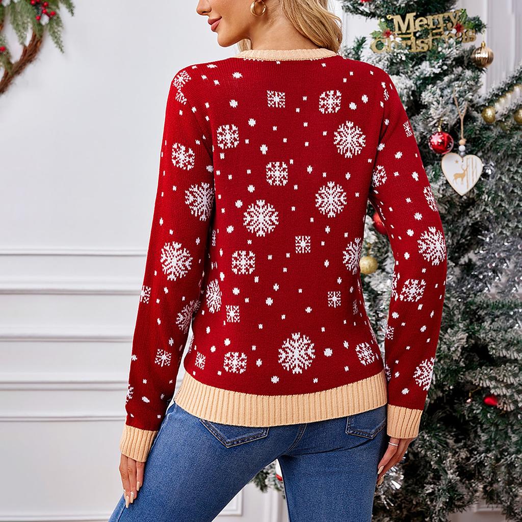Женская мода Красный Санта-Клаус Длинный рукав Круглый вырез свитер