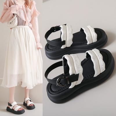 Ношение сандалий на платформе женские летние новые национальные вышитые сандалии в стиле римских кексов в стиле феи повседневные женские сандалии прилив