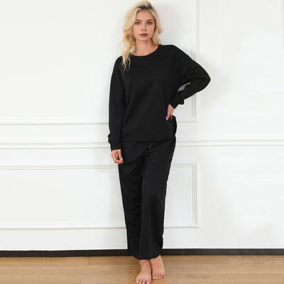 2 шт./комплект женский топ брюки костюм круглый вырез длинный рукав текстурированный однотонный свитшот эластичный шнурок