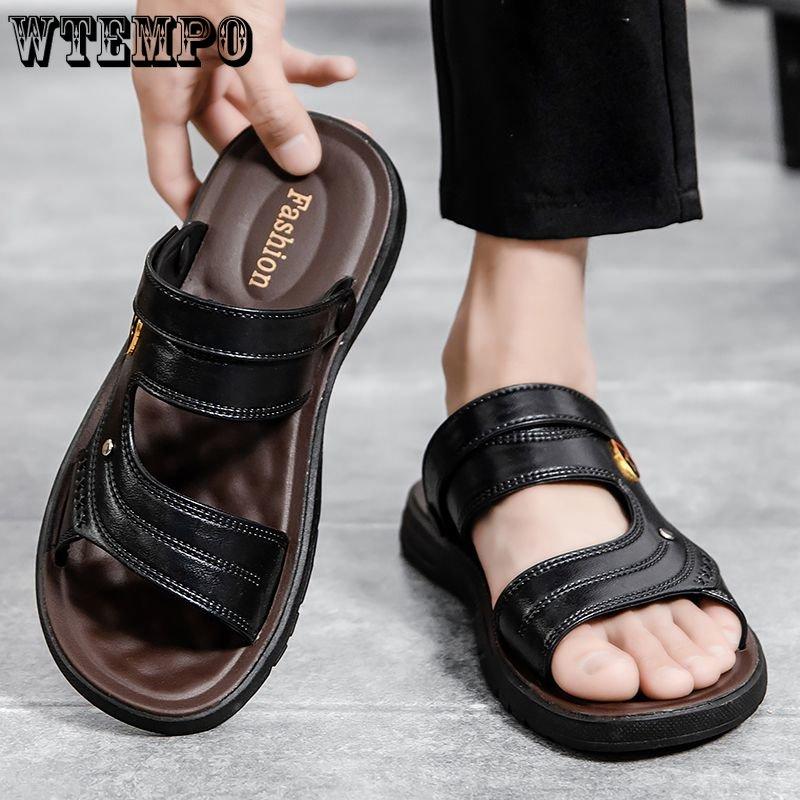 WTEMPO Летние мужские сандалии на толстой подошве, шлепанцы с мягкой подошвой, домашние нескользящие тапочки, модные уличные шлепанцы, пляжная обувь