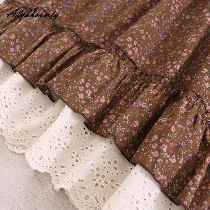 Mori Girl, весенне-осеннее женское платье в стиле ретро с воротником-стойкой, синее, абрикосовое, кофейное, с цветочным принтом, хлопковое и льняное винтажное свободное платье миди