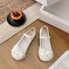 Японские кружевные туфли-балетки с бантом, круглый носок, низкий каблук, стиль лолиты, милая девочка, принцесса, маленькие кожаные туфли