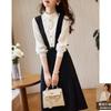 Весна Осень Контрастный цвет Модное Платье Миди с Длинным Рукавом Женское Уличный Стиль Стройное Элегантное Лоскутное Обманка Два Предмета Vestidos