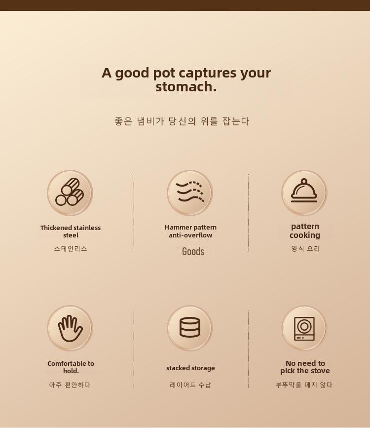 Золотая корейская кастрюля для лапши быстрого приготовления с молотковым узором из нержавеющей стали - многоцелевая кастрюля для лапши быстрого приготовления и супа с крышкой