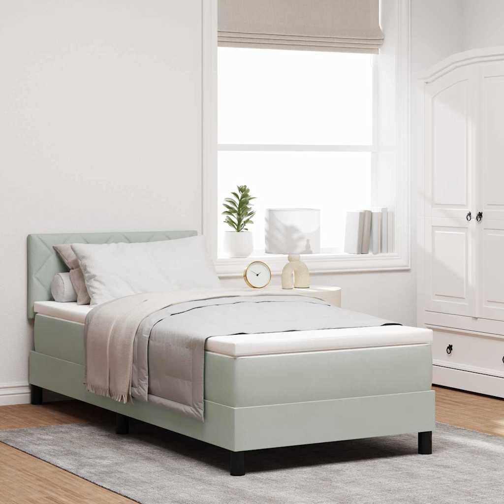 Box Spring Bed with Mattress Light Grey 90 x 200 cm Velvet