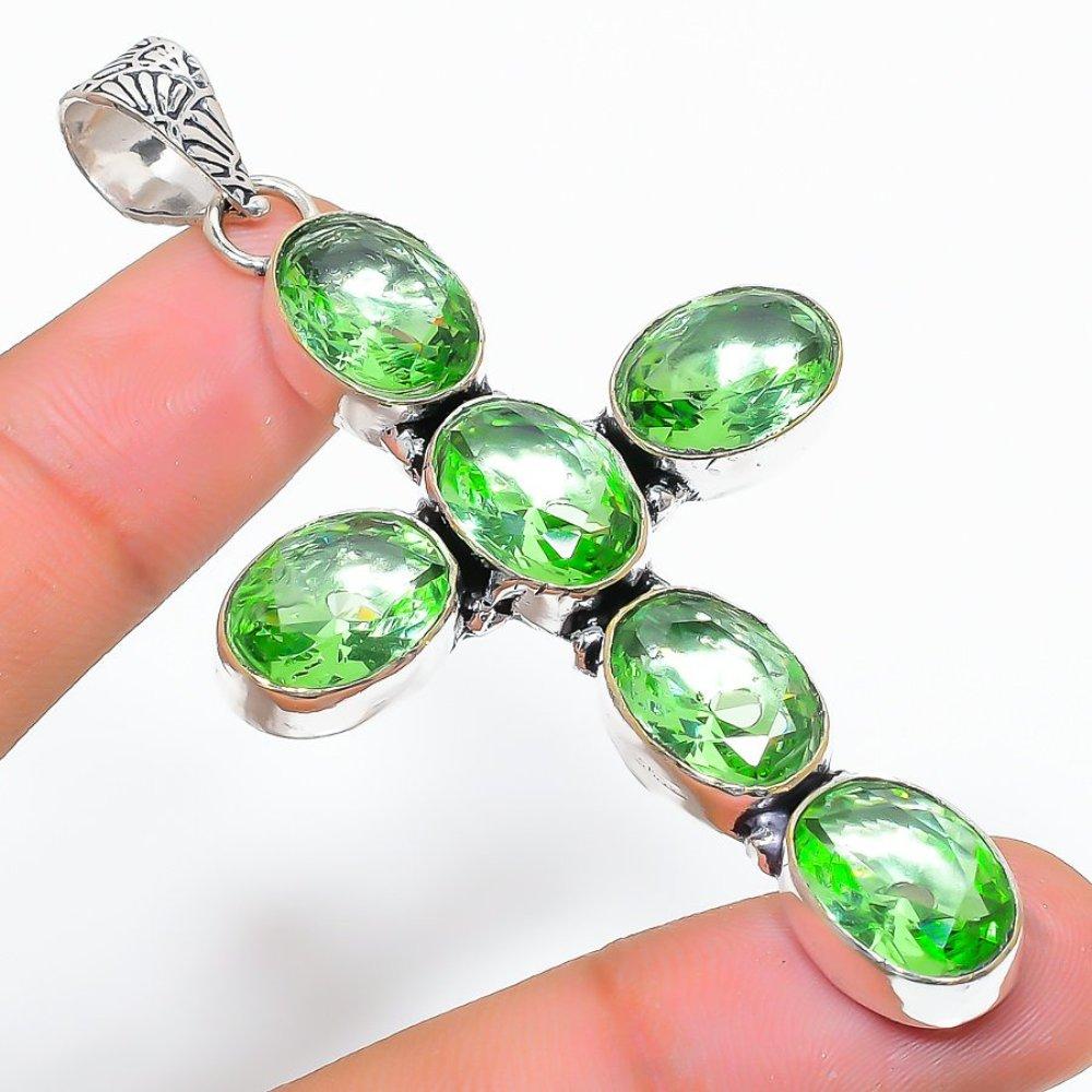 Tsavorite Gemstone Handmade 925 Sterling Silver Jewelry Pendant 2.99" o5U23