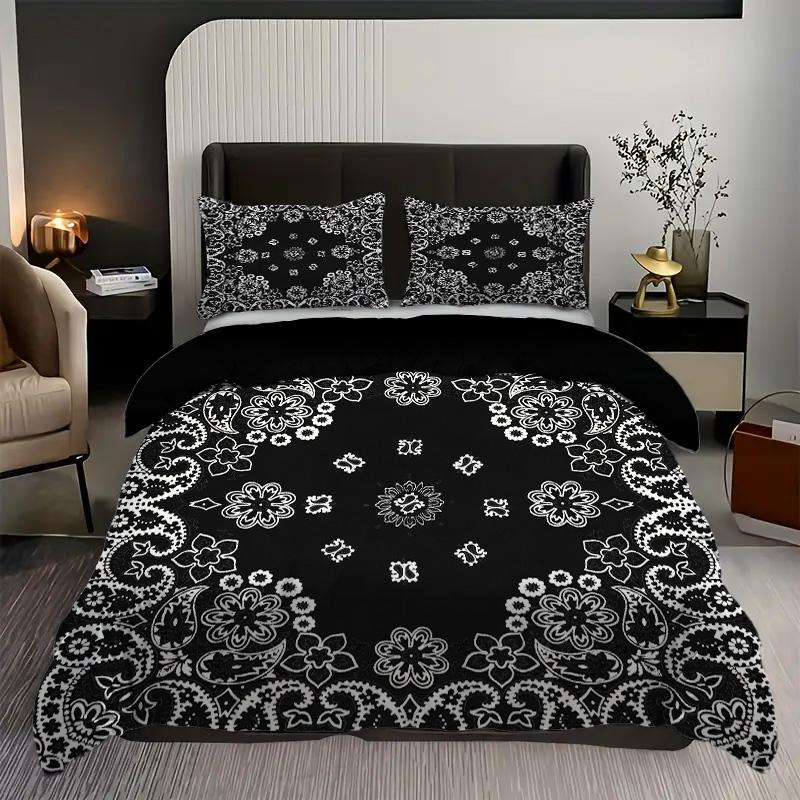 Classic Black Paisley Art Flower 3D Printed Quilt Cover Vintage Bedding Cover Home Polyester Textiles Duvet Cover Pillowcase