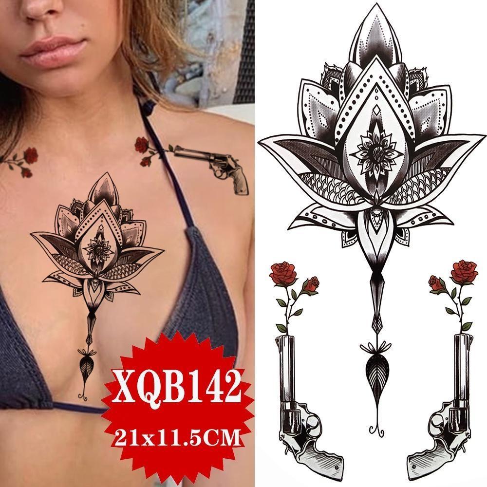 1PCS Sexy Flower Waterproof Temporary Tattoo Sticker Chest Rose Glitter Tattoo Body Art Arm Fake Flower Tattoo Woman