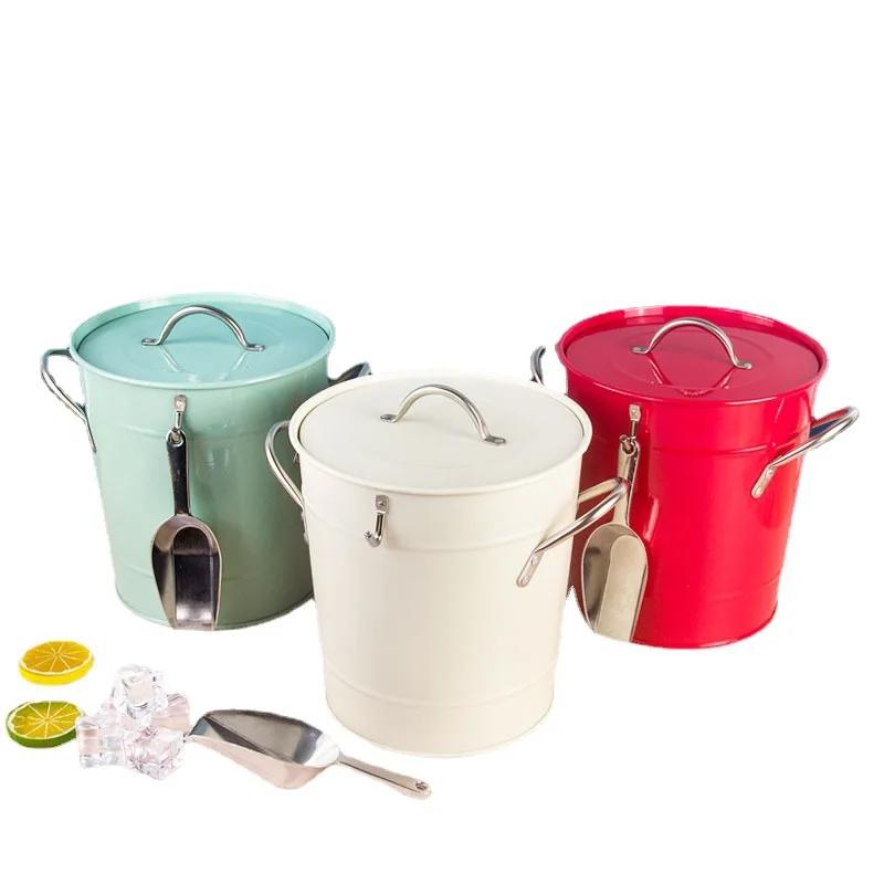 Table Vintage Iron Ice Bucket with Lid and Shovel Insulated Ice Bucket for Champagne Wine Beer Drinks Party Barware