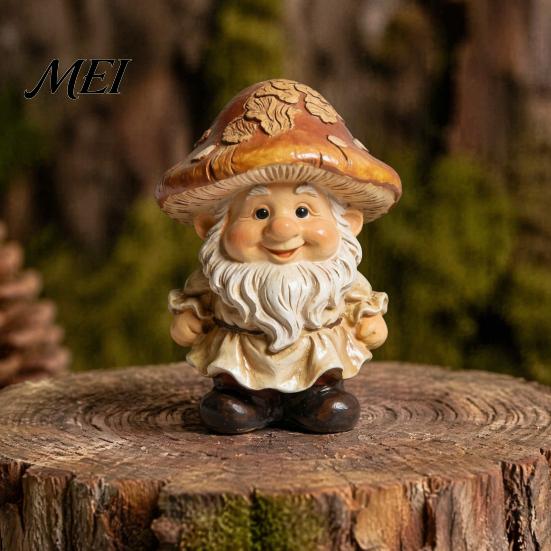 Garden Gnome Statue Mushroom Cap Statue, Resin Figurine, Retro Dwarf Decor Cute Sculpture for Patio Yard Indoor Table Decoration Creative Fairy