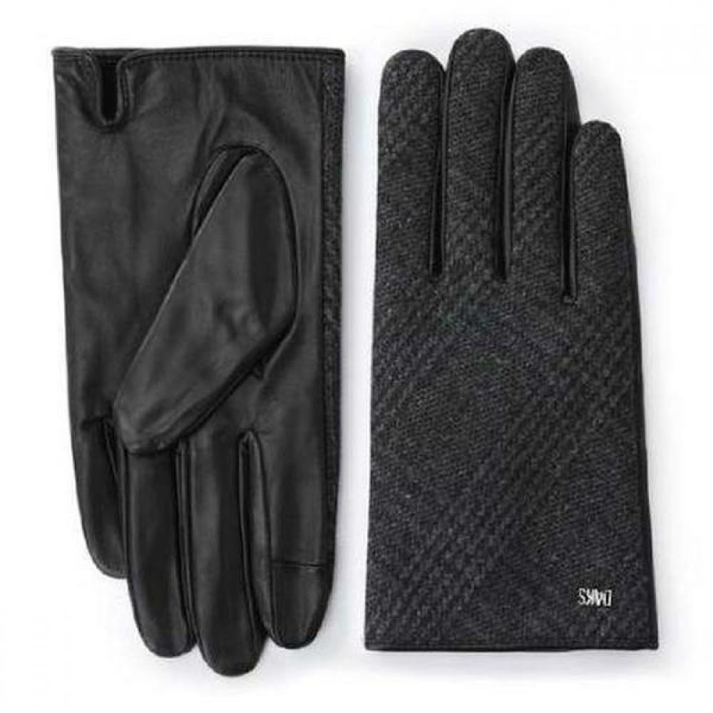 DakS Men S Gray Check Wool Leather Blend Touch Screen gloveS Dcgv2f150