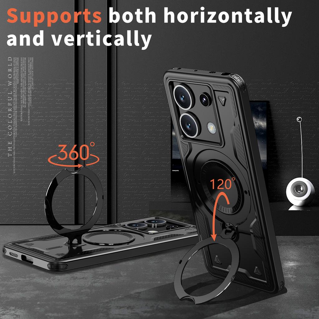 For Xiaomi Poco X6 5G Case Compatible with MagSafe Military Protection PC+TPU Kickstand Phone Cover