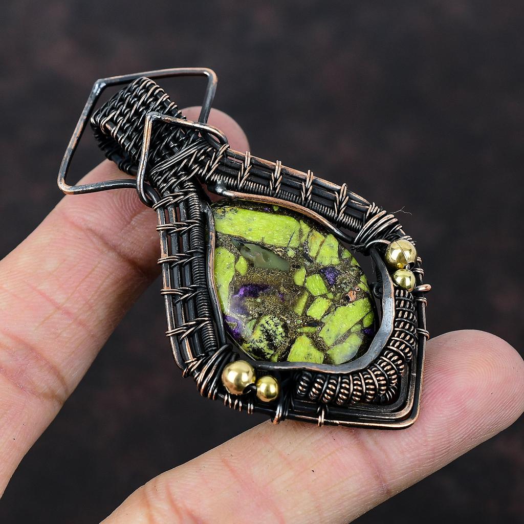 Copper Stichtite Pendant Copper Wire Wrapped Gemstone Pendant Handmade Pendant Wire Wrapped Jewelry Engagement Gift Stichtite Copper Jewelry