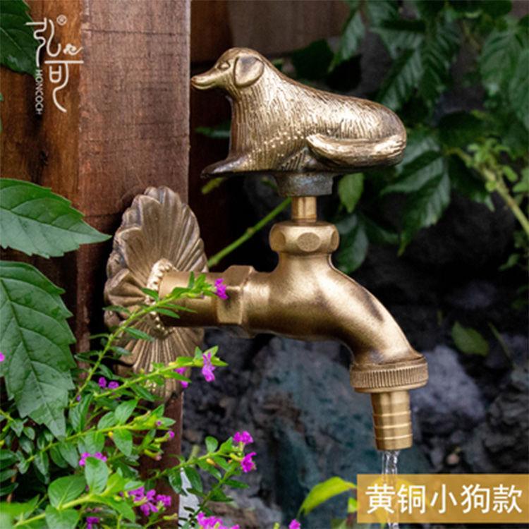 Retro Garden Faucet Antique Brass Kindergarten Wall Mount Animal Cold Water Faucet Basin Faucet