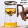 Glass Teapot Water Separation Wooden Handle Glass Teapot with Infuser Drip-Free Spout Tea Pot for Tea Brewing