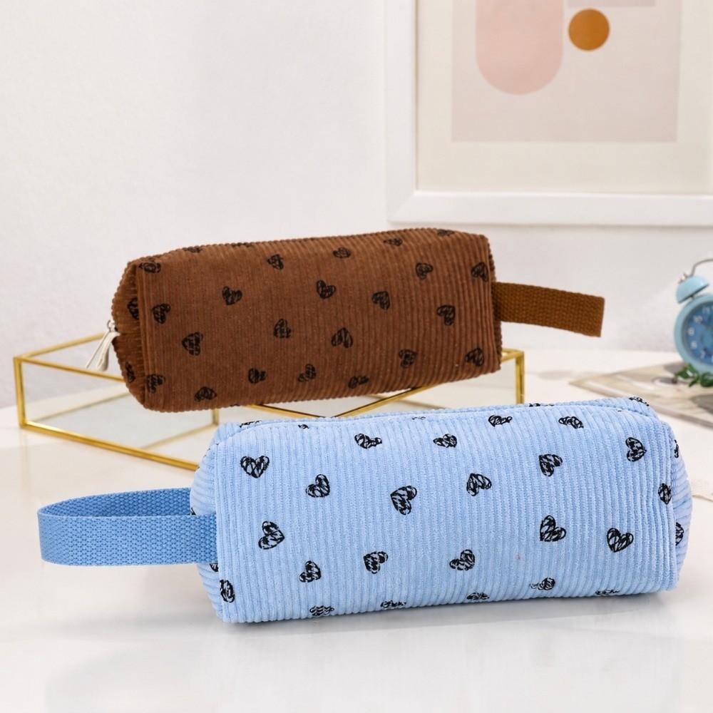 With Handle Pencil Case Heart Print Stationary Storage Bag New Pen Bag Students