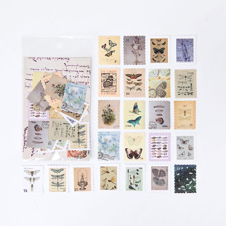 46pcs Vintage Stamp Butterfly Art paper Stickers Scrapbooking Decorative Stationery Junk Journal DIY Material Arts Deco Stickers