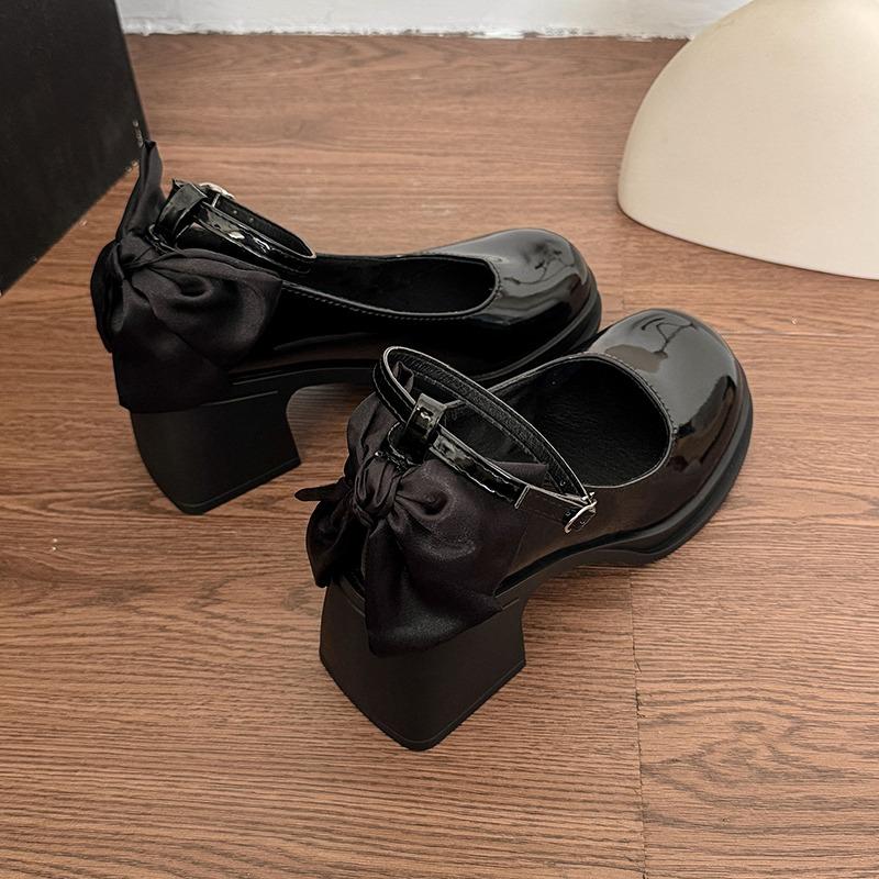 Мода Высокие каблуки Женские туфли-лоферы с бантом Осенняя мода Неглубокие Элегантные туфли 2025 Новые Классические Массивные туфли-лодочки Вечеринка Zapatillas Mujer