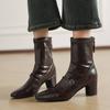 Осень и зима кожаные ботинки Мартин круглый носок задняя молния высокий каблук большой размер женские ботинки квадратный каблук новые коровья кожа низкие ботинки женские