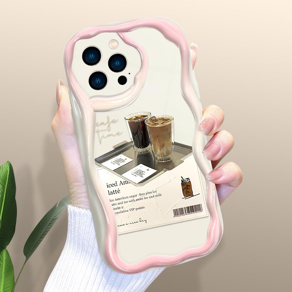 Cartoon Pattern Cream Texture Casing Wavy Edge Soft Silicone Cover Phone Case for IPhone Samsung Huawei Honor Xiaomi Redmi OPPO Realme Vivo Infinix