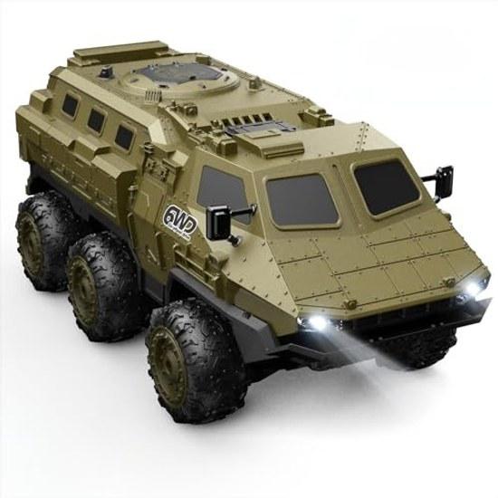 DEERC Военный Радиоуправляемый Автомобиль Бронированный Внедорожник 6WD 1 16 Совместим со Всей Местностью Время Работы 120 Минут Включает 2 Батареи Сигнал Низкого Напряжения