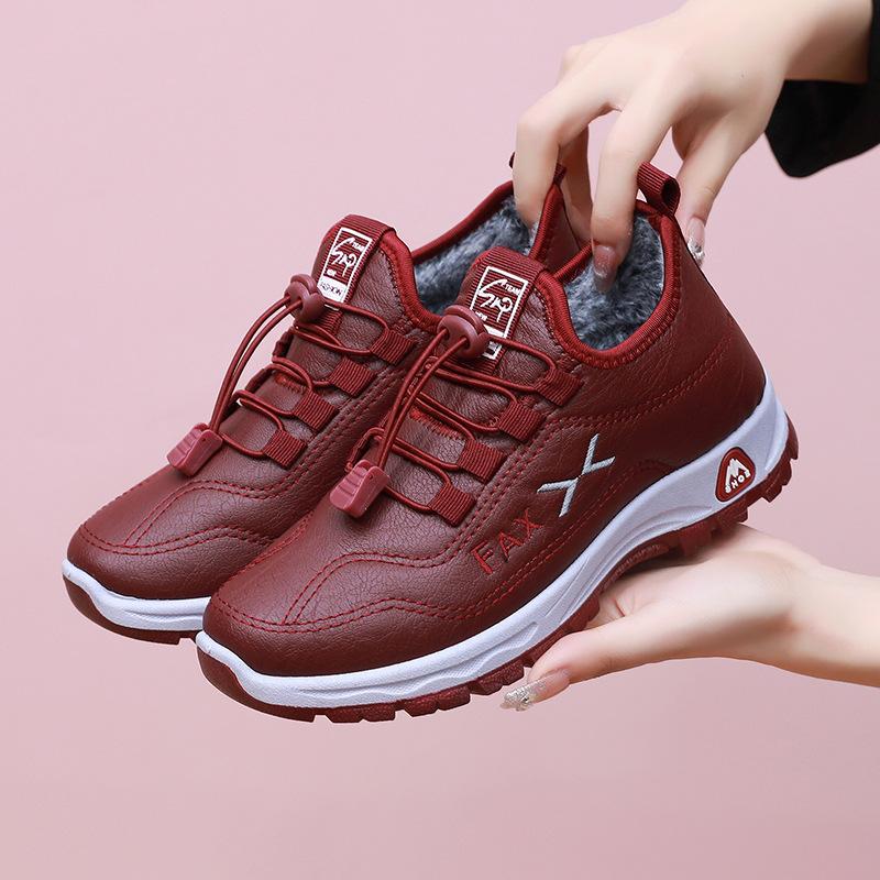 Winter Women's Cotton Shoes Leather Waterproof Cotton Shoes Plus Velvet Thickened Walking Shoes Non-slip Warm Women's Cotton Boots