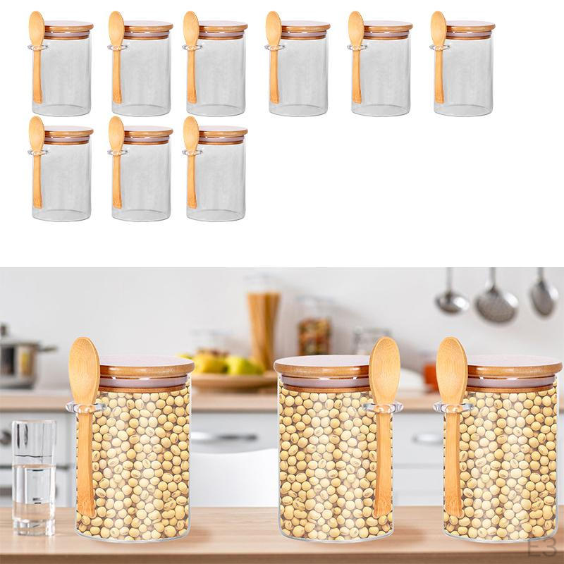 Банка для хранения продуктов герметичная стеклянная с крышкой 600 мл, простой прозрачный бамбук и ложка для чая