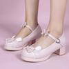 Источник 2025 Мода Милые Туфли-лодочки с круглым носком и бантом, с открытым вырезом, на толстом высоком каблуке, женская обувь, студенческие, кукольные, туфли принцессы