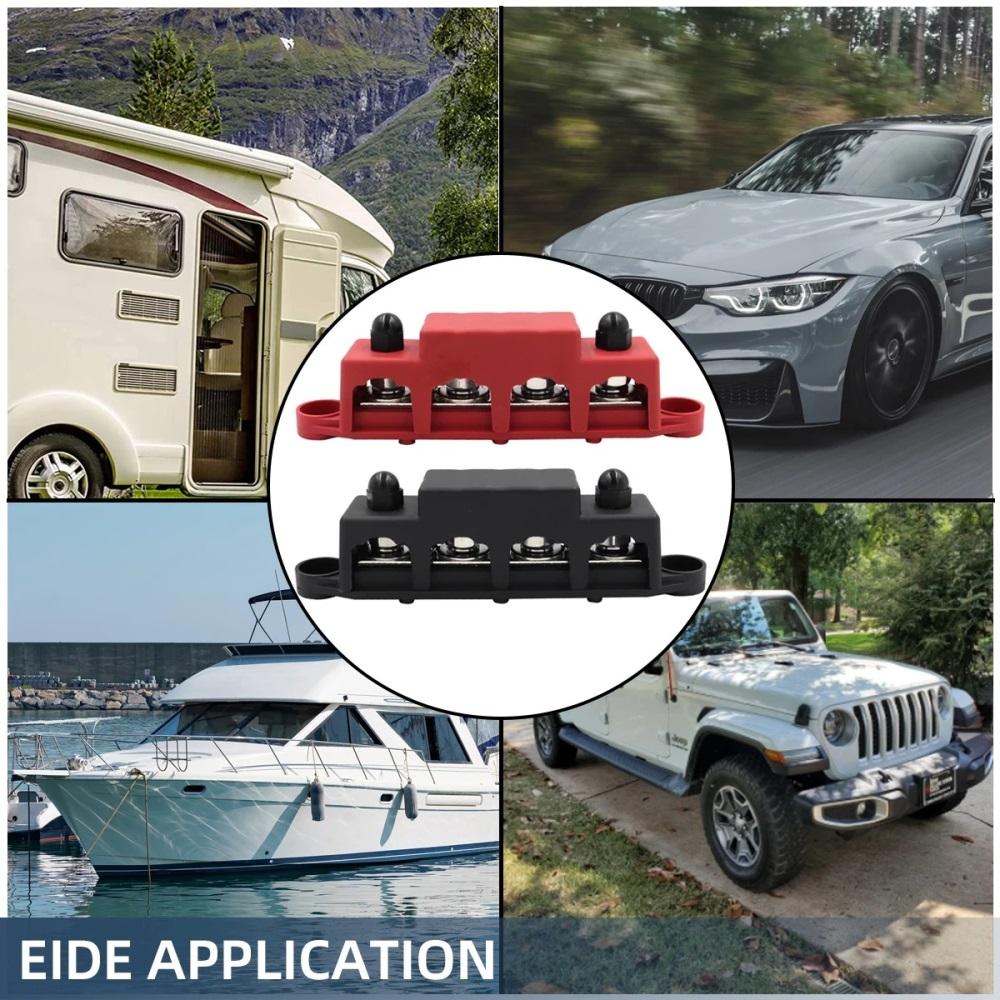 Морская шина 12В 250А Блок распределения питания 4 контакта Распределительная коробка, M8 M10 Автомобильная медная аккумуляторная шина Клеммная колодка