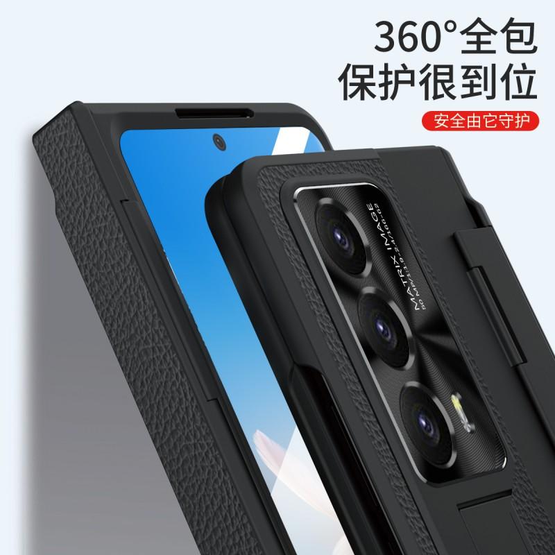Premium Full Coverage PC Case Honor Magic V2 Foldable Phone Electroplated Vegan Leather Shockproof Anti-Fingerprint