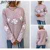 BITCED Fall/Winter Christmas Sweater Casual Women's Half-High Neck Snowflake Knit Top