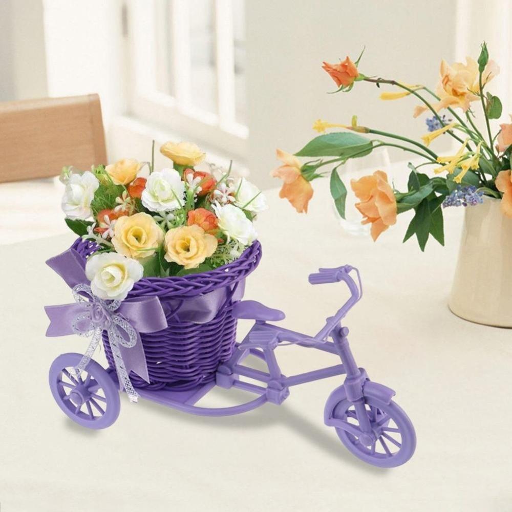 Rattan Bicycle Flower Basket Decorative Bike Planter New Woven Flower Basket Indoor Decoration