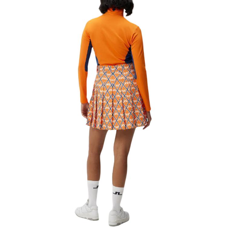 J.Lindeberg Plaid Logo Mid-Rise Zipper Casual Skirt Women skirts Orange GWSD09155-I180