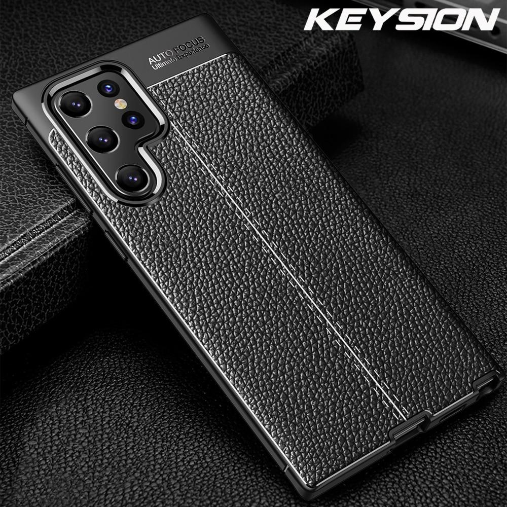 KEYSION Противоударный чехол для Samsung S22 Ultra 5G S22 + Plus S21 FE, силиконовый чехол для телефона с кожаной текстурой для Galaxy Note 20 Ultra
