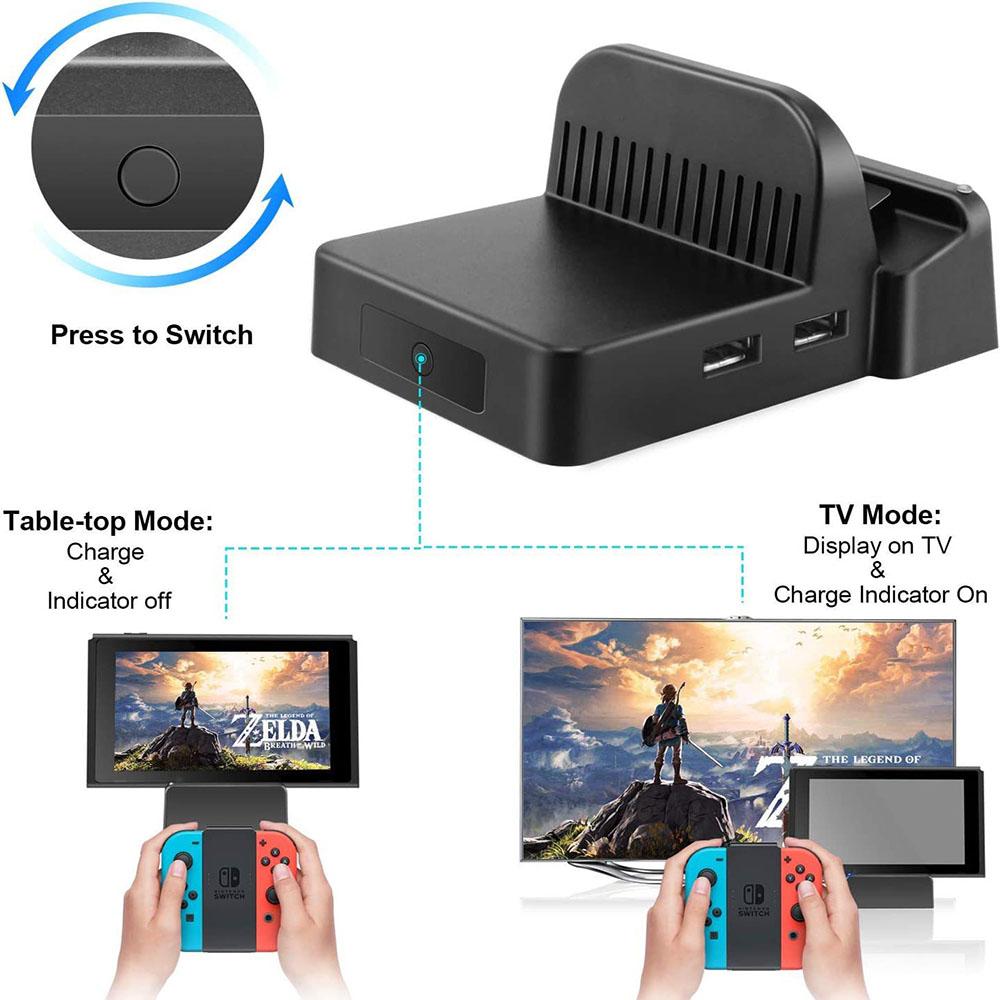 Портативная док-станция со светодиодной подсветкой RGB для Nintendo Switch/Switch2/Switch OLED, Настольное зарядное устройство, Док-станция, Поддержка ТВ-режима Switch