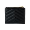 Saint Laurent Ysl Cassandre Золотой Логотип Двойной Складной Стеганый Кожаный Кошелек-Кардхолдер с Тиснением под Зерно Женский Кошелек Черный 575879-BOW01-1000