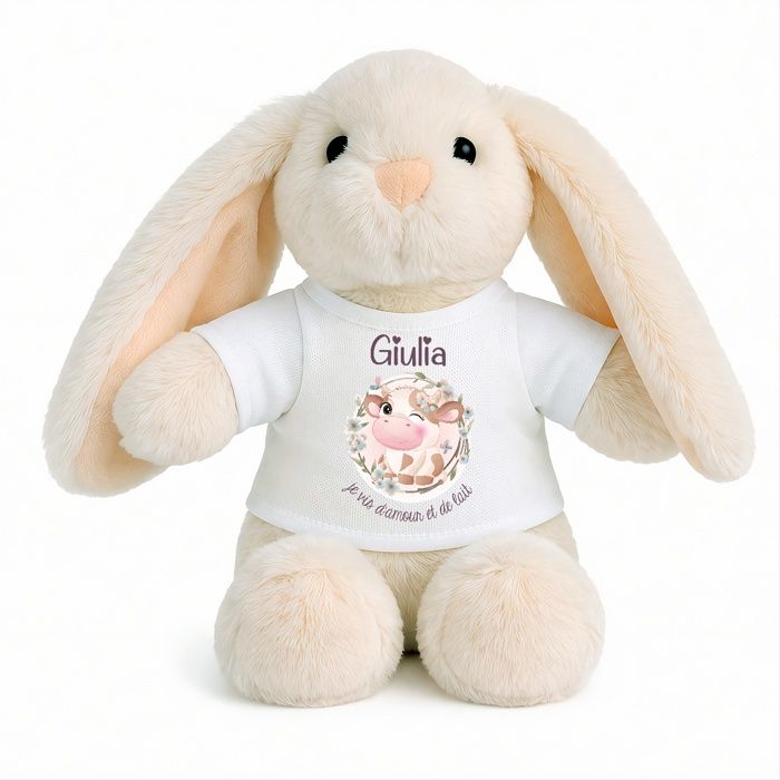 Planetee Peluche Lapin Bébé Doudou Giulia Humour Vache Cadeau Naissance Fille Nouveau-Né Baby Shower