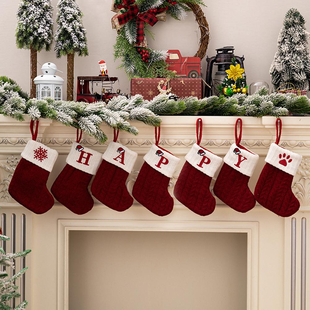 High Quality Christmas Stocking Socks Christmas Tree Decorating Hanging Knitted Knitting Ornament Red Stocking