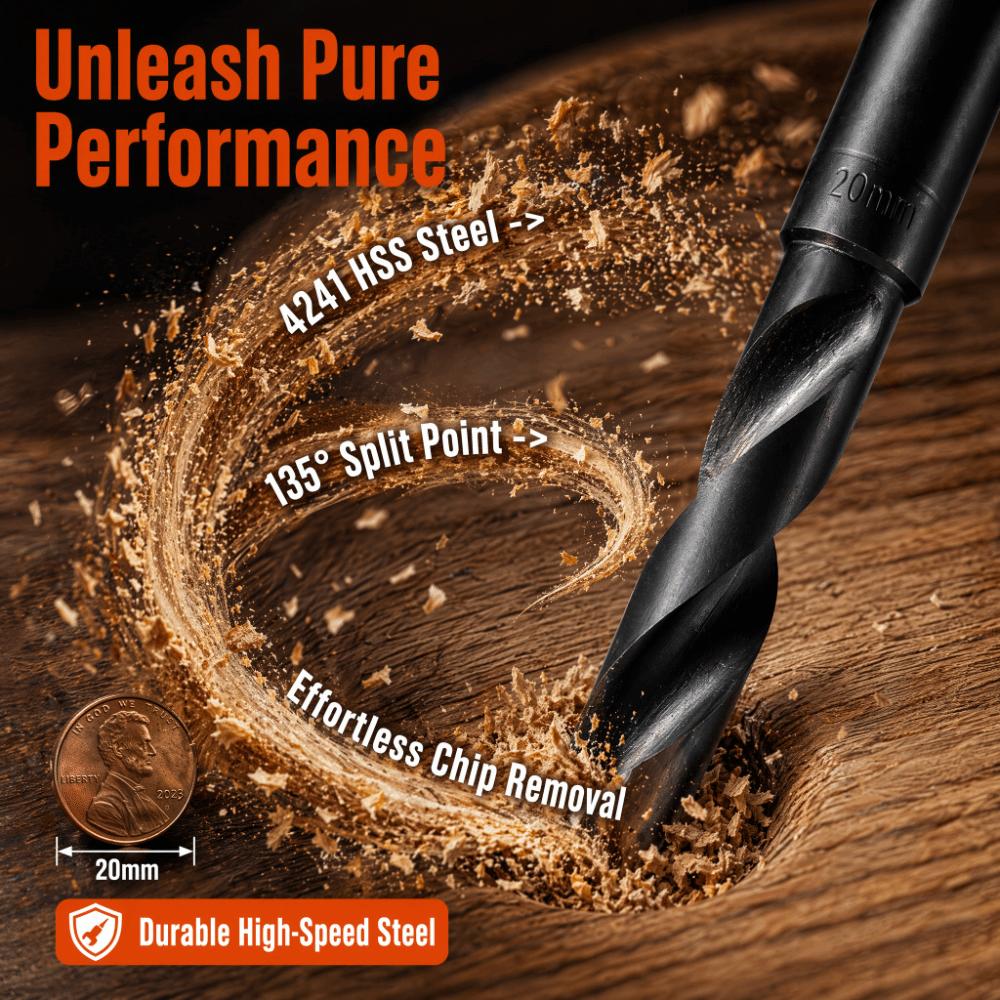 8pcs 14-25mm HSS Drill Bits Black Drill Bit Set Durable High Speed Steel Drill Bits Metal
