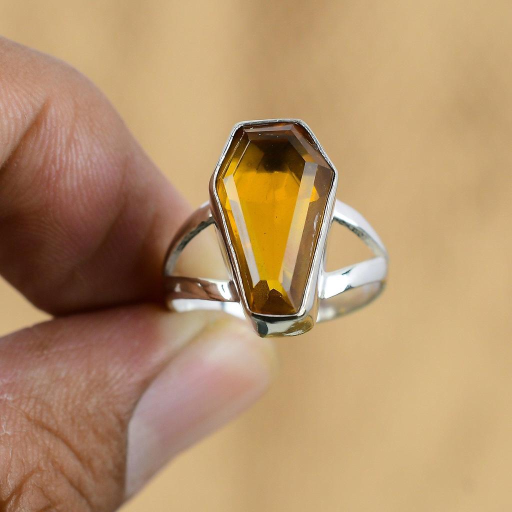 Подарок для женщин Кольцо-обещание в виде гроба Размер 7.75 Серебро 925 пробы Натуральный камень цитрин