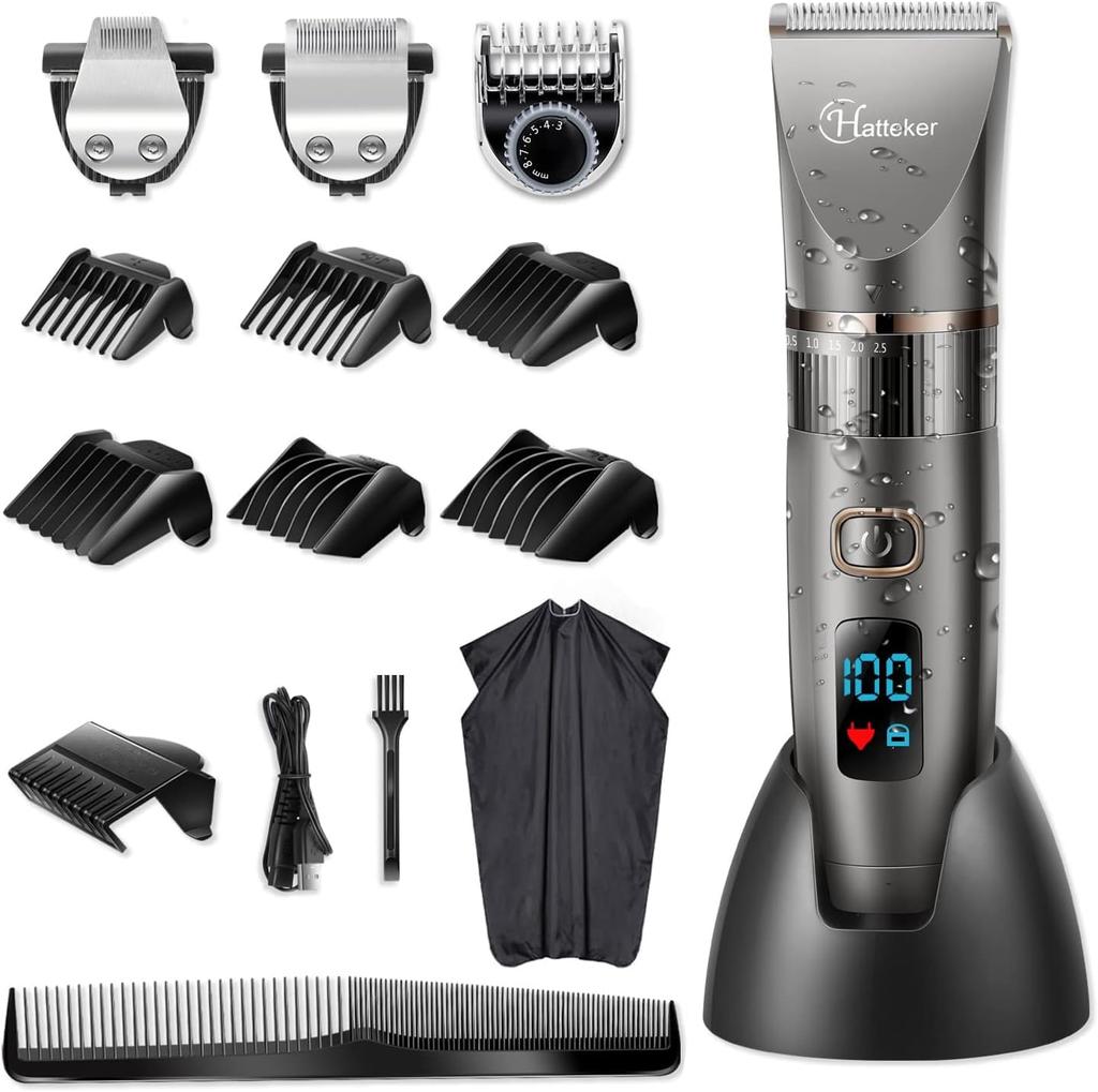Hatteker Cordless Electric Hair Trimmer LED Beard Trimmer Grooming Set for and Professional Clipper/Trimmer/Hair - Rechargeable, Washable, Light,