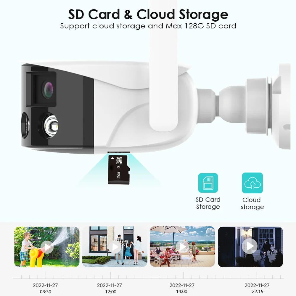 IP-камера с двумя объективами 8 МП, 4K, сверхширокоугольный угол 180°, защита Wi-Fi, искусственный интеллект, обнаружение человека, наружное наблюдение, приложение ICSEE