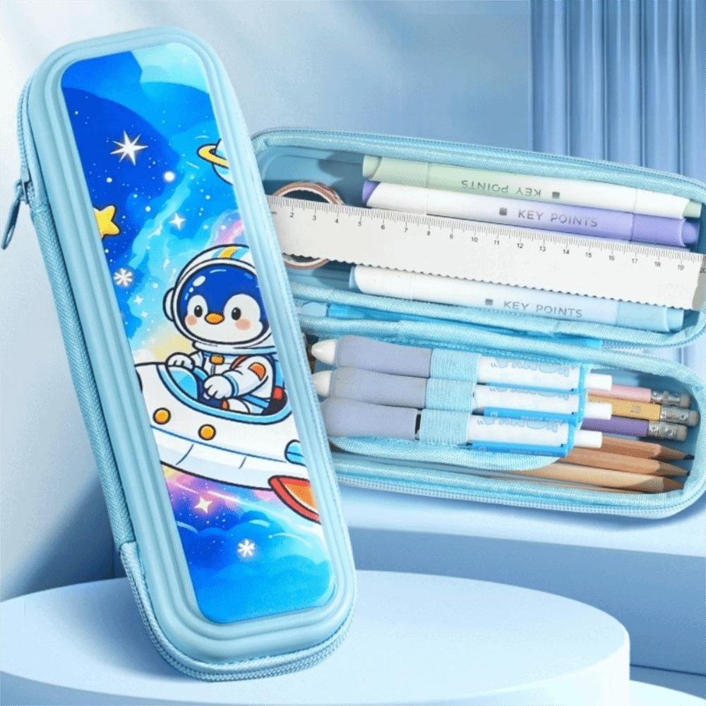 Multi-Layer Pencil Case Cartoon Print Stationery Box Kawaii Pen Bag Students