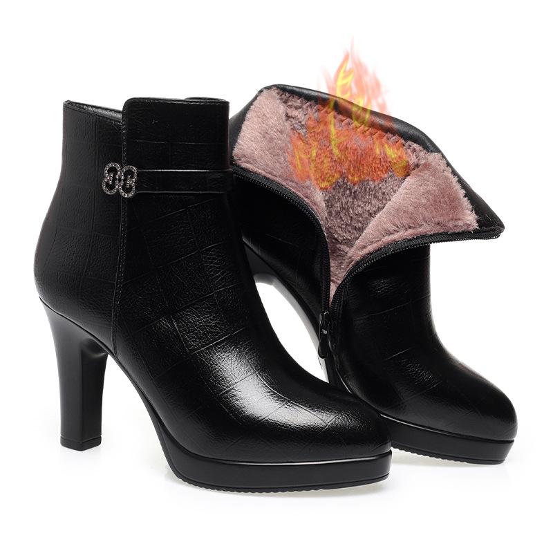 Женская обувь новая осень и зима туфли на высоком каблуке короткие ботильоны женские ботинки с мехом толстый каблук бархатные водонепроницаемые ботинки женские ботинки ботинки