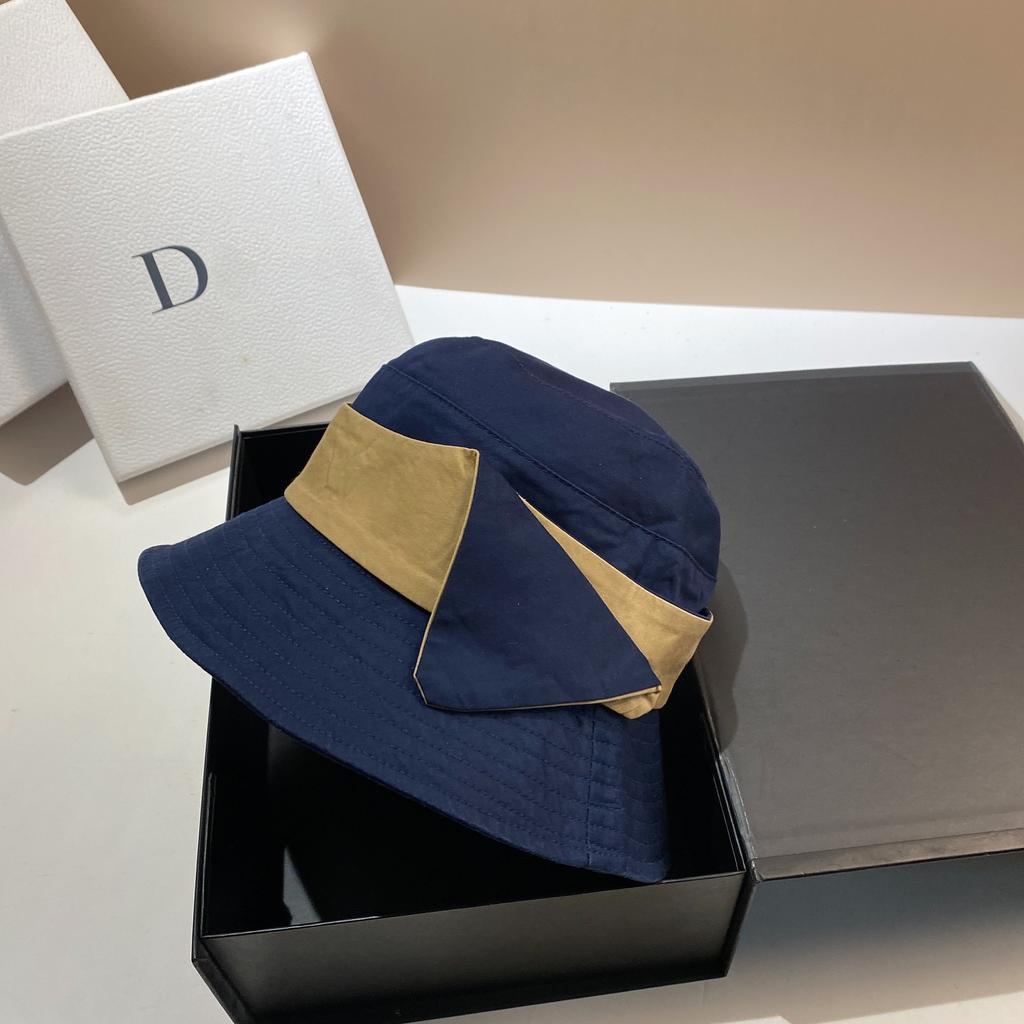 Designer contrasting color bucket hat simple and elegant cotton casual hat outdoor travel shading foldable basin hat