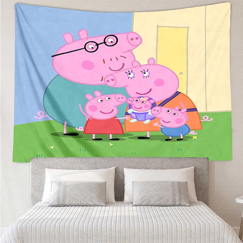 Peppa-Pig Print Tapestry, Backdrop, Easy Setup, Ideal for Bedroom, Office & Living Room, with Aesthetic Wall Hanging Decor.