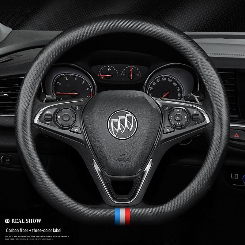 Premium Leather Steering Wheel Cover for Buick: Envision, Regal, LaCrosse, Excelle, Encore, GL6, Carbon Fiber Design