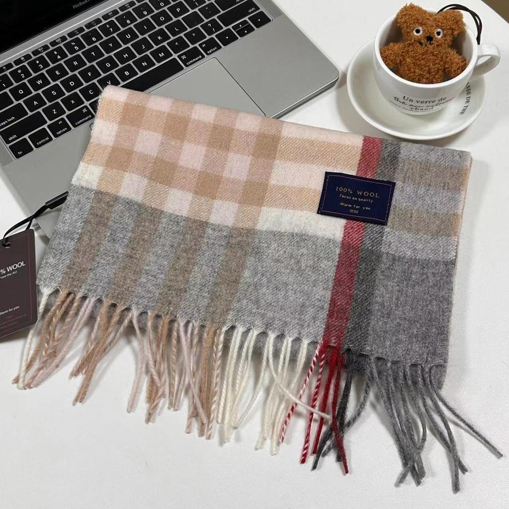 Men Scarf 100% Wool Plaid Warm Soft Muffler Female Winter Autumn Couple Cashmere Windproof Stripe Tassel Shawl Male Thick Scarf