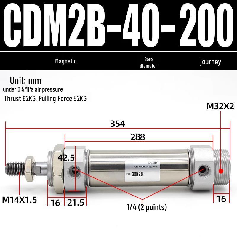 Миниатюрный пневматический цилиндр из нержавеющей стали CDM2B20/25/32/40*100X25-50-75-125-200